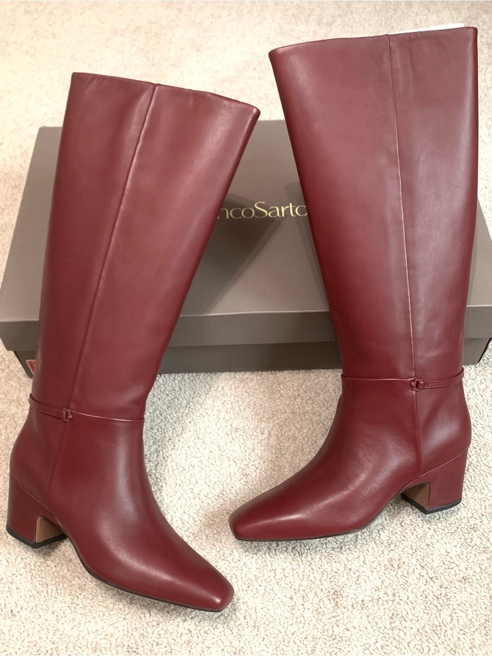 Franco Sarto L-Sorelina Bordo Red Block Heel Wide Calf Tall Boots Women’s 7.5